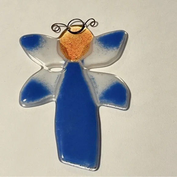 Christmas Angel Fused Art Glass Holiday Hanging Ornament Or Suncatcher OOAK - Picture 1 of 4